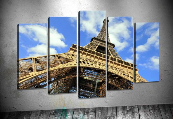 sz2938 Eyfel Kulesi Paris 5 Parçalı Kanvas Tablo