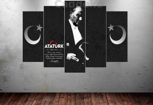 Ata241 Atatürk Benim Naçiz Vücudum 5 Parça Kanvas Tablo