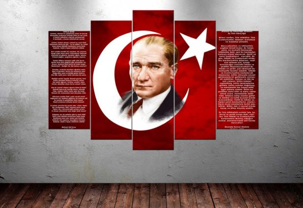 Ata227 Kanvas Tablo Atatürk İstiklal Marşı Gençliğe Hitabe Kırmız - 1