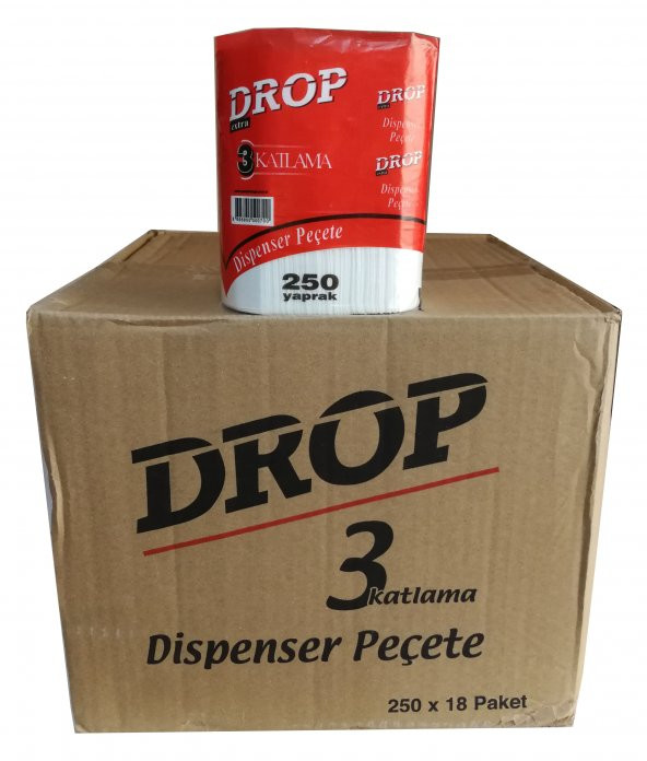 Drop Dispenser Masaüstü Peçete - 3 Katlama - 250 Adetlik 18 Paket - Koli