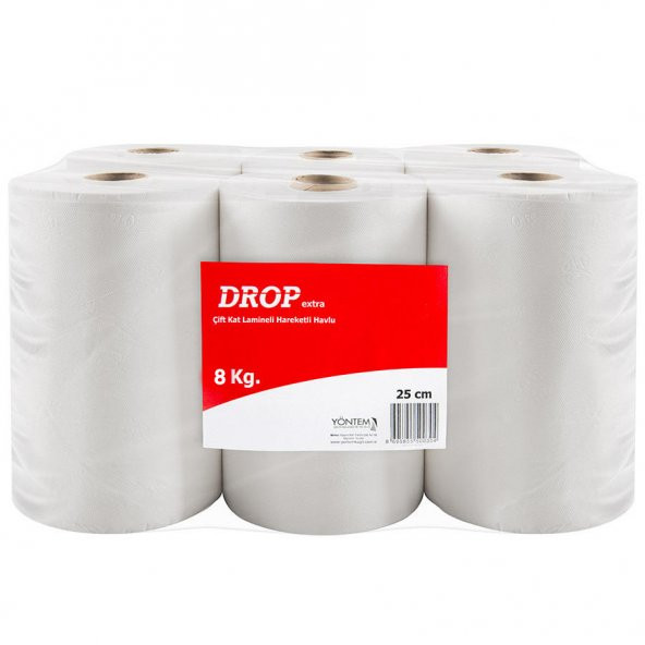 Drop Hareketli Rulo Kağıt Havlu - Makine Havlusu - 25 Cm. - 8 Kg. - 6'lı Koli