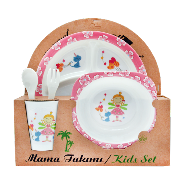 Prenses Melamin Bebek Mama Yemek Tabağı Kabı Bardak Kaşık 5li set