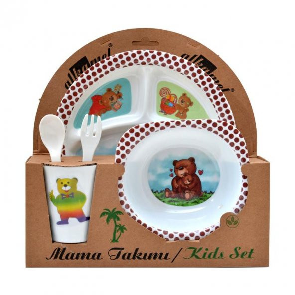 Ayıcık Melamin Bebek Mama Yemek Tabağı Kabı Bardak Kaşık 5li set