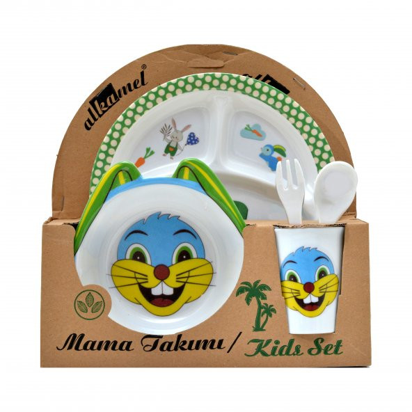 Tavşan Figürlü Mama Yediren Melamin Çocuk Bebek Kase Kabı/Kap Set