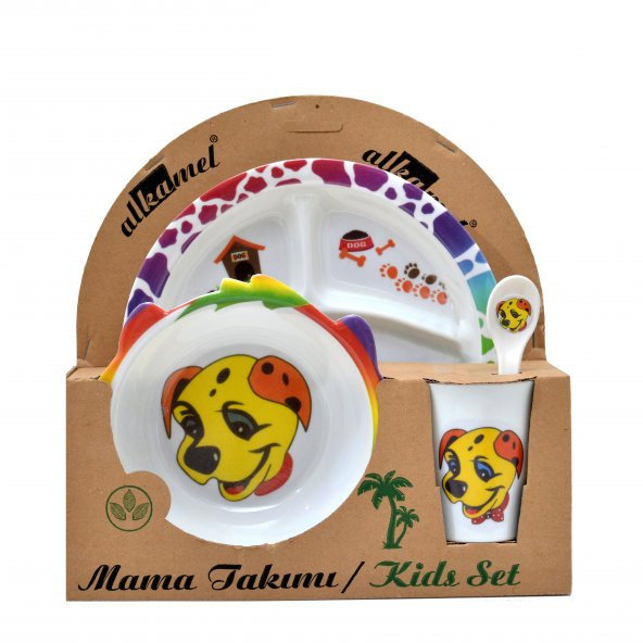 Köpek Melamin Bebek Mama Yemek Tabağı Kabı Bardak Kaşık 5li set