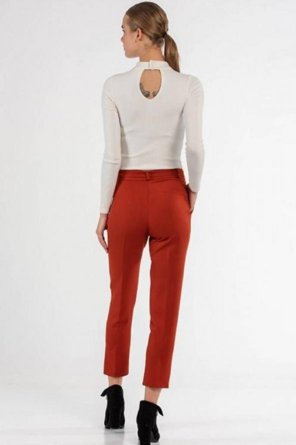 Kuşaklı Koyu Taba Bilek Kadın Pantolon - 5