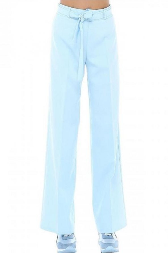 Kuşaklı Bol Paça Bebe Mavi Kadın Pantolon - 2