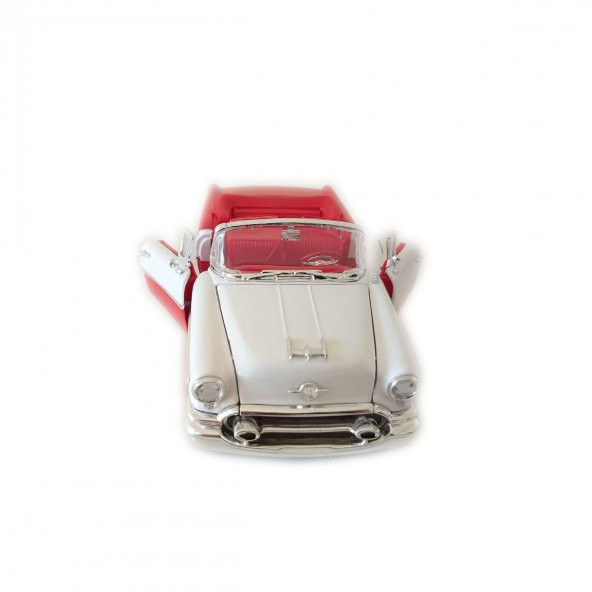 1955 Oldsmobile Super 88  1/24-27 Ölçek Kırmızı-Beyaz Model Oyuncak Araba