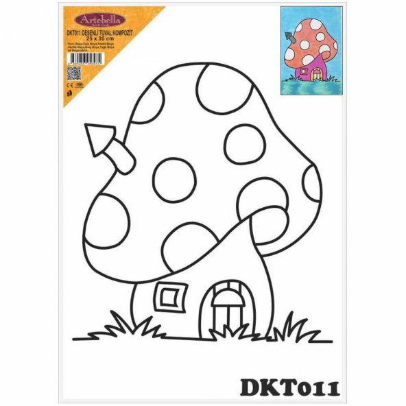 Çocuklar için Mantar Ev Desenli Pres Tuval Boyama 25x35 cm