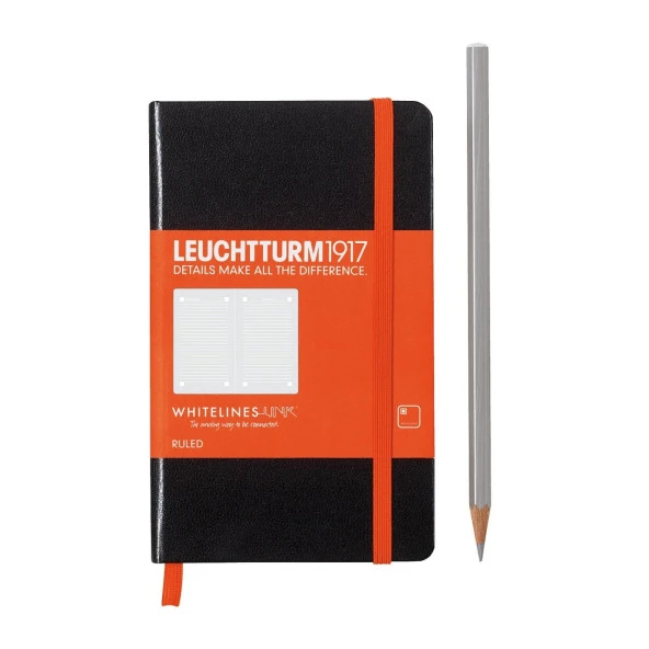 Leuchtturm1917 Whitelines Link, Cep Boy (A6) 185 Sayfa Not Defteri Sert Siyah Kapak,