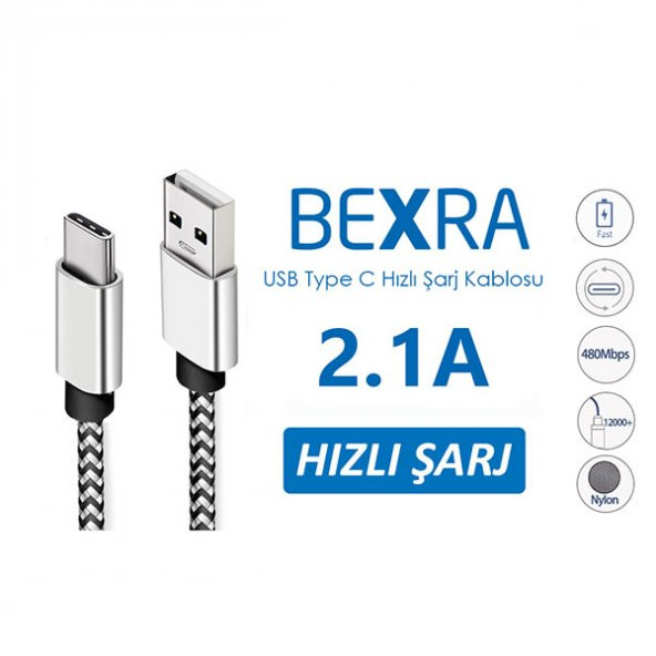 Bexra USB Type C Kablo 1 Metre Hızlı Şarj Kablosu - 2 Yıl Garantili