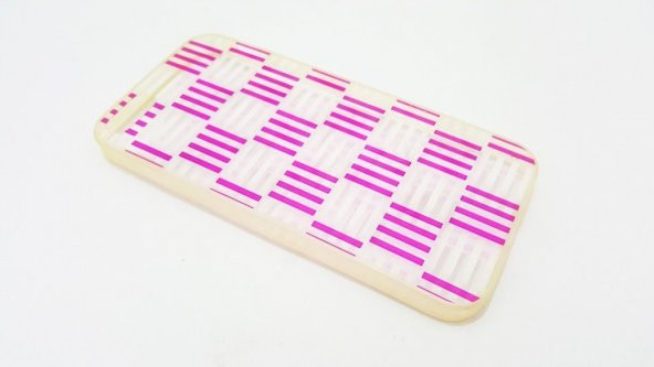 iPhone 5-5S Rubber Silikon Renkli Pembe Kareli Kılıf - 1
