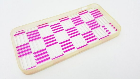 iPhone 5-5S Rubber Silikon Renkli Pembe Kareli Kılıf - 3
