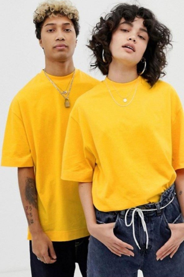Sarı Oversize Unisex Basic Tişört