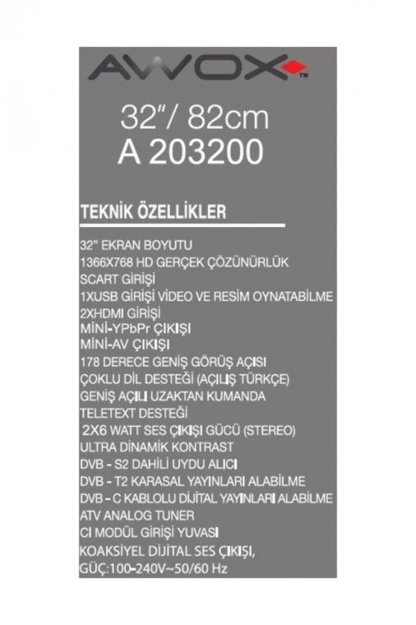 AWOX A 203200  32 İNCH 200 HZ DAHİLİ UYDULU LED TV - 2