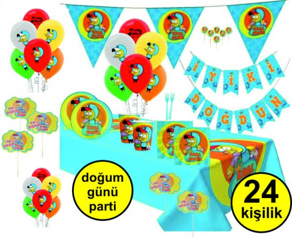 KRAL ŞAKİR DOĞUM GÜNÜ PARTİ MALZEMELERİ SÜSLERİ SETİ 24 KİŞİLİK - 1