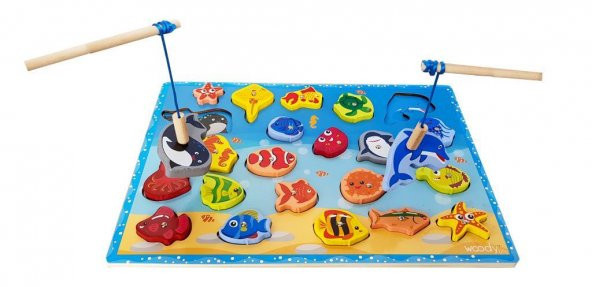 Woodylife Büyük Ahşap Balık Tutma Oyunu Zeka Geliştiren Çocuk Oyuncak 22li 42X30cm