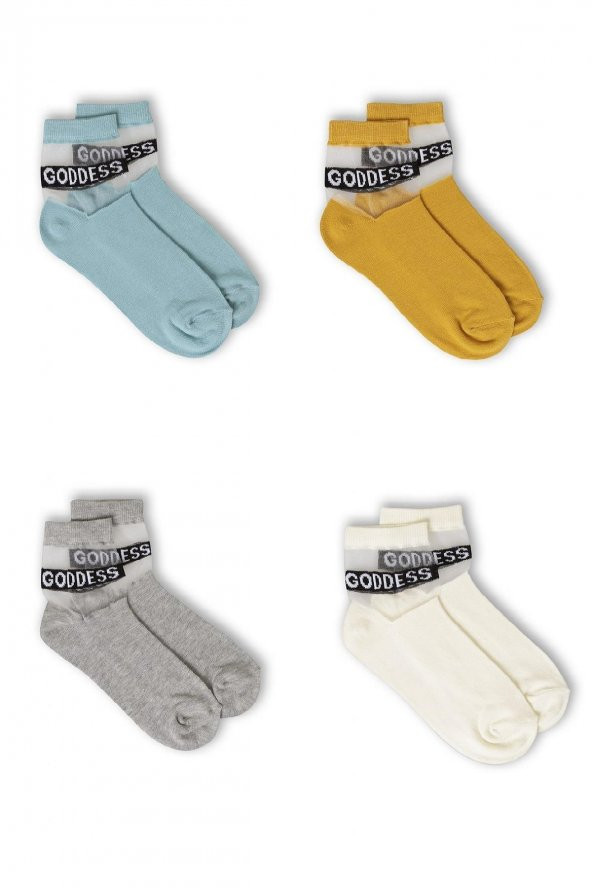 4lü Kadın İnce Goddess Yazılı  Çorap 3442-B4 - 2