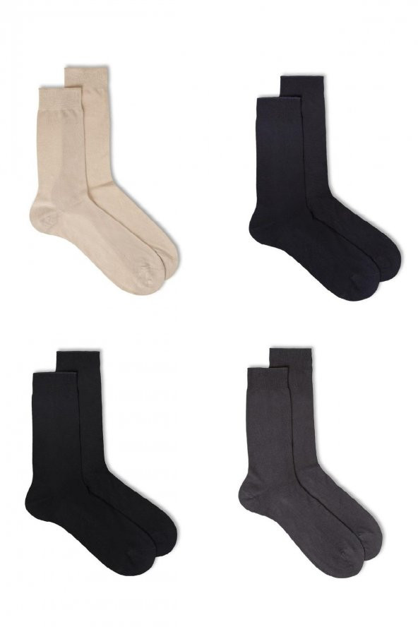 4lü Erkek  Düz Bambu Çorap 4440-B4 - 2
