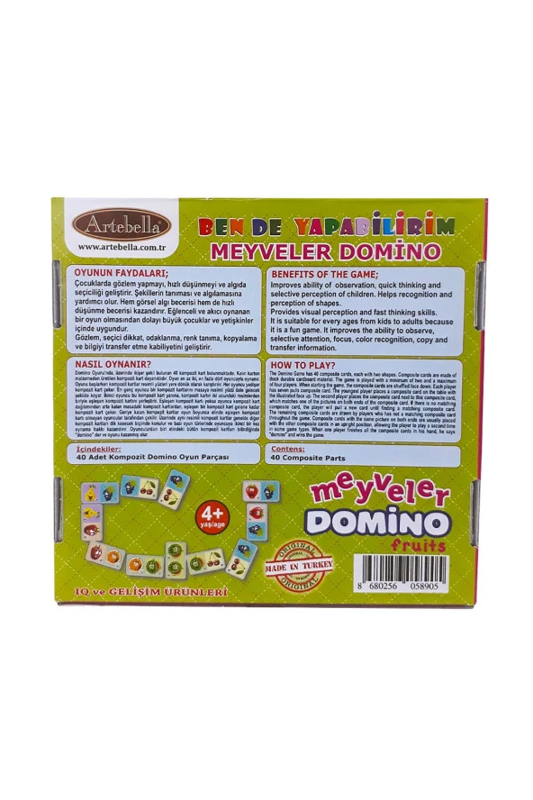 Zeka ve Dikkat Geliştiren Oyunlar I Meyveler Domino +4 Yaş - 6