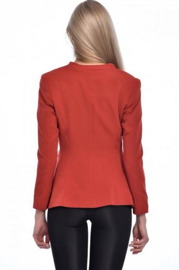 Düğme ve Pile Detaylı Blazer Kiremit Kadın Ceket - 5