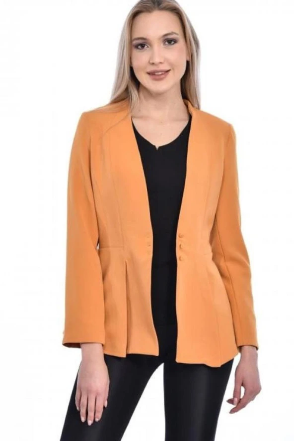 Düğme ve Pile Detaylı Blazer Hardal Kadın Ceket - 4