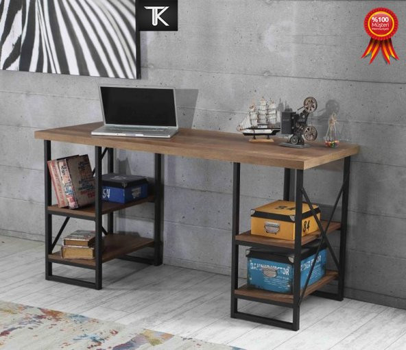 Çalışma Masası Kitaplıklı Ev-Ofis 4 Raflı 60x150 Cm Ceviz - 1