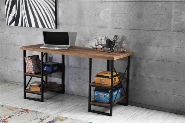 Çalışma Masası Kitaplıklı Ev-Ofis 4 Raflı 60x150 Cm Ceviz - 2