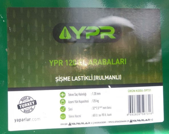Yapar YPR 120 El Arabası 90 Litre, Havalı Tekerli - 3