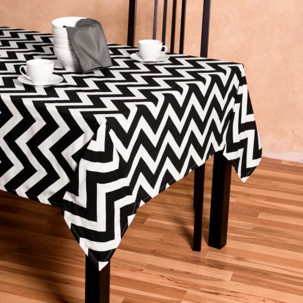 Zeren Home Zigzag Desen Dertsiz Mutfak Masa Örtüsü Siyah-Beyaz 160cm x 200cm - 2
