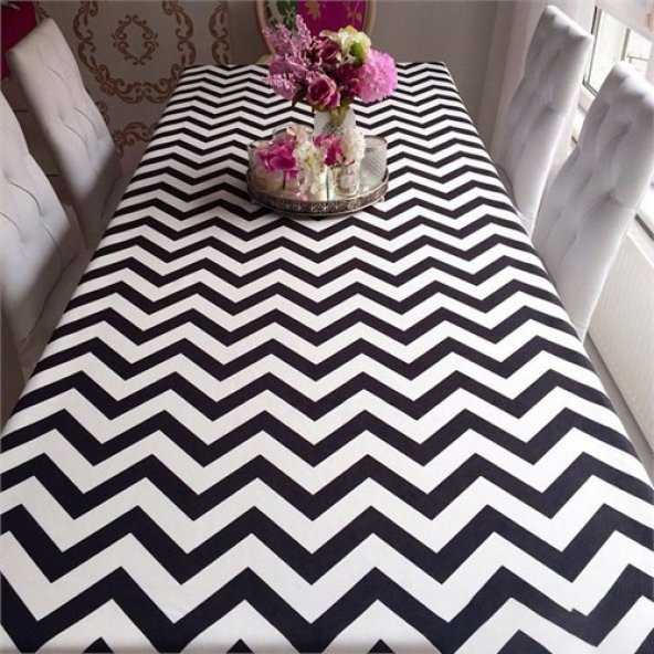 Zeren Home Zigzag Desen Dertsiz Mutfak Masa Örtüsü Siyah-Beyaz 160cm x 200cm - 3