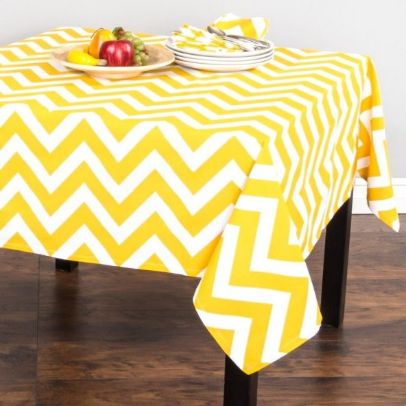 Zeren Home Zigzag Desen Dertsiz Mutfak Masa Örtüsü Sarı-Beyaz 110cm x 150cm