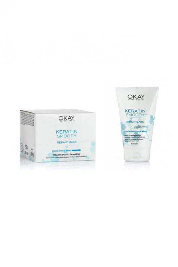 Okay Keratin Smooth Onarıcı Saç Maskesi 500 ml + Saç Kremi 100 ml - 1