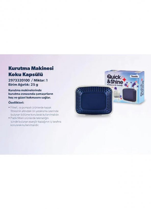 Çamaşır Kurutma Makine İçin Koku Quick & Shine (Arçelik-Beko-Grundig-Altus)
