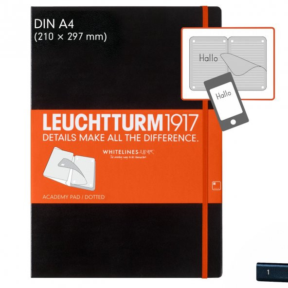 Leuchtturm1917 Akademik Bloknot Master Slim (A4+), Whitelines Link Tarafından 60 Sayfa Not Defteri Sert Siyah Kapak,