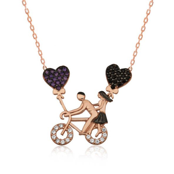 Armaganodan Gümüş Bisikletli Aşıklar Bayan Kolye