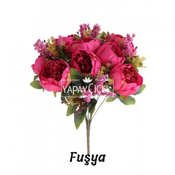 Yapay Çiçek 12 Dallı Lüx Şakayık Gül Aranjmanı 14 Renk - 5