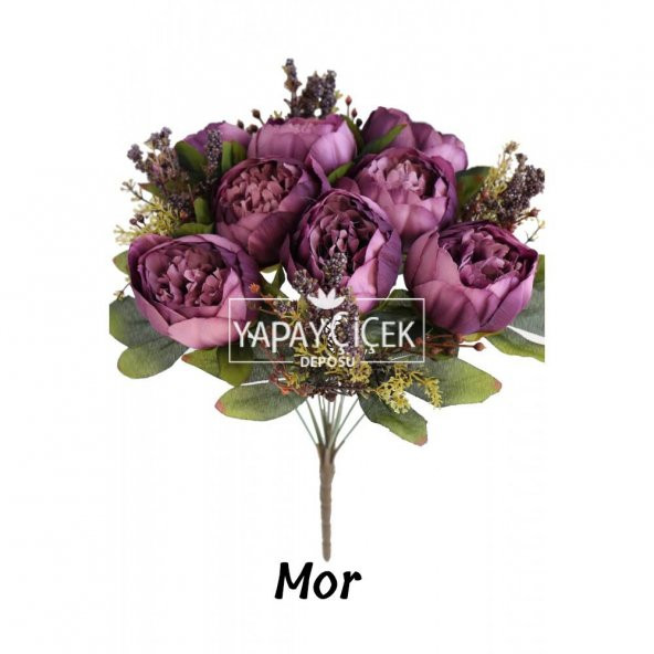 Yapay Çiçek 12 Dallı Lüx Şakayık Gül Aranjmanı 14 Renk - 11