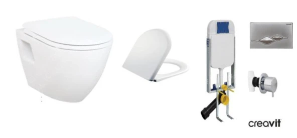 Creavit GR5001 + GP1002 Gömme Rezervuar - TP325 Asma Klozet 5li Set TEFEN KAPAK