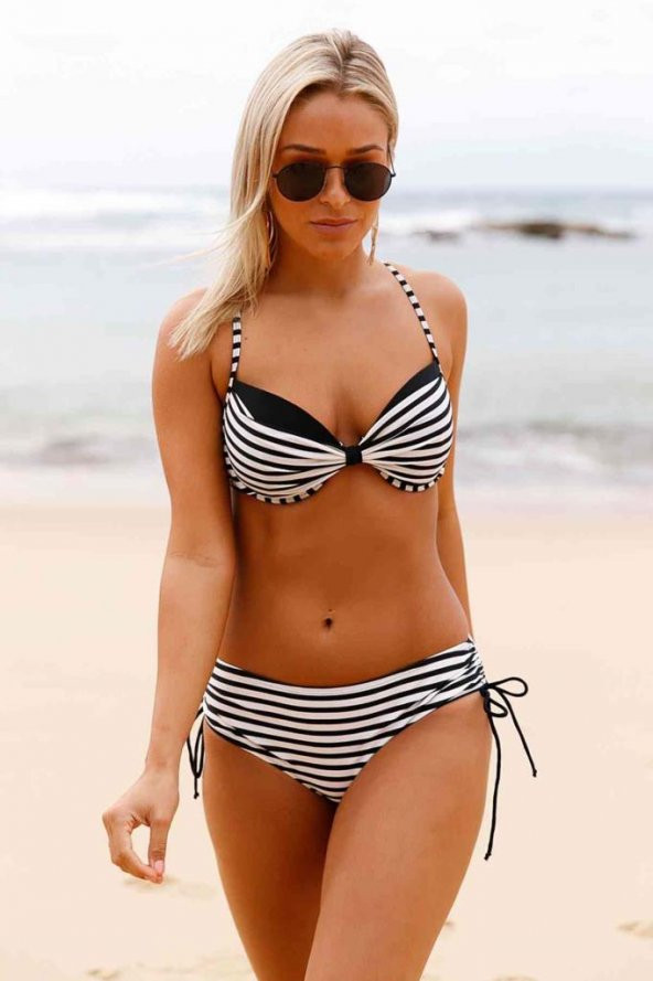 Angelsin Siyah Beyaz Destekli Bikini Alt - 8