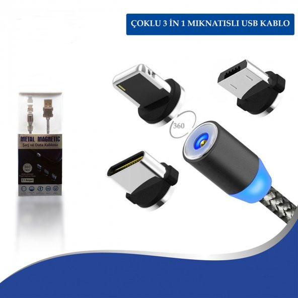Çoklu 3 in 1 Mıknatıslı Usb Kablo - 1