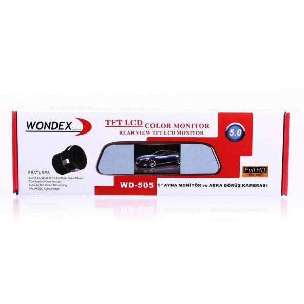 Wondex WD-505 Dikiz Aynası Monitörü + Geri Vites Kamerası 5 inç Ekranlı Ayna