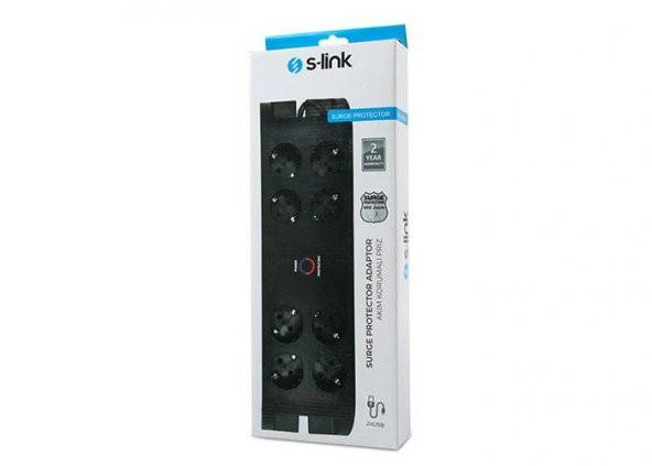 S-link SPG3081 2m 2xUSB=2.4a 3G1.5mm2 900 Joule 8li Akım Korumalı BEYAZ Priz - 5