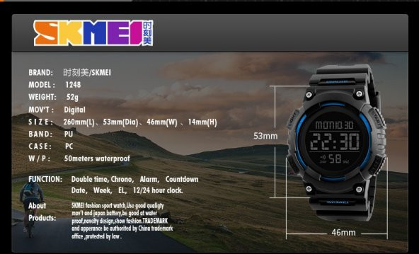 Skmei 1248 Erkek Kol Saati Siyah Su Geçirmez Askeri Saat Dijital - 3