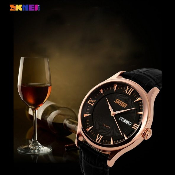 Skmei 9091 Klasik Erkek Kol Saati Rose Gold Siyah Lüks Saat - 4