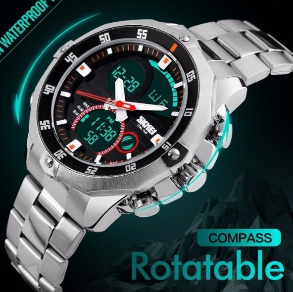 Skmei Erkek Kol Saati Spor Şık ve Sade Tasarım Gümüş Çelik Saat - 3