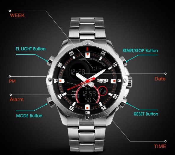 Skmei Erkek Kol Saati Spor Şık ve Sade Tasarım Gümüş Çelik Saat - 4