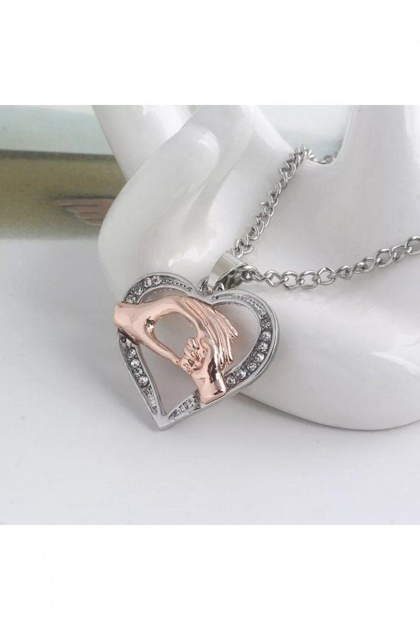 Anne Bebek El Kolye Kalp Tasarımlı Annelere Özel Hediye - 3