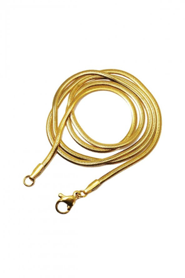 Altın Sarısı Çelik Yılan Snake Kolye Erkek Zincir 3 mm 60 cm