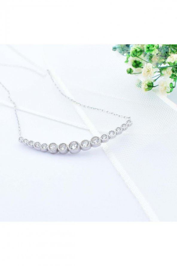 925 Ayar Gümüş Zirkon Taşlı Suyolu Bayan Gümüş Kolye - 2